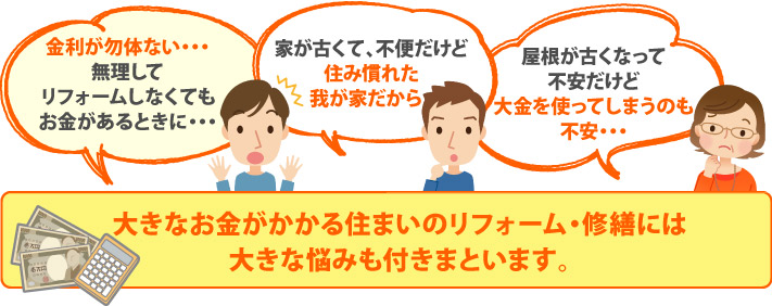 大きなお金がかかる住まいのリフォーム・修繕には悩みも・・・