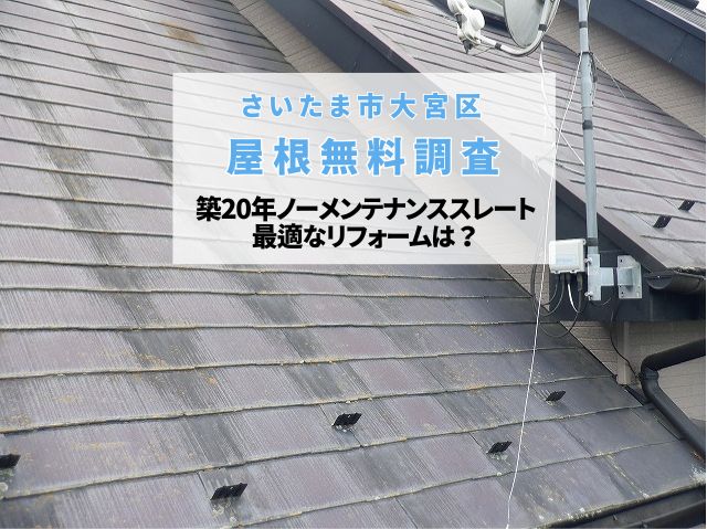 さいたま市大宮区　屋根無料調査！築20年ノーメンテナンスのスレートに苔や白カビが発生！最適なリフォーム方法
