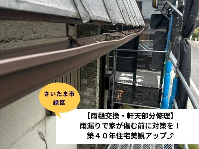 さいたま市緑区【雨樋交換・軒天部分修理】雨漏りで家が傷む前に対策を！築40年住宅美観アップ