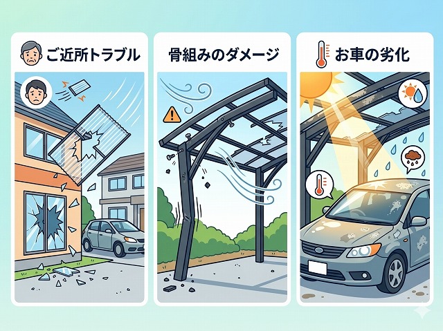 カーポート屋根破損2次被害
