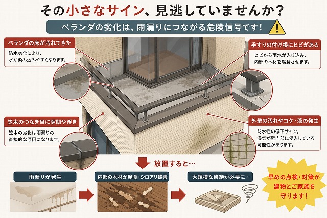 ベランダ劣化のサイン　床・手すり