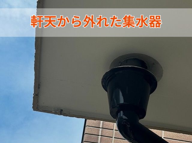 軒天から外れた集水器