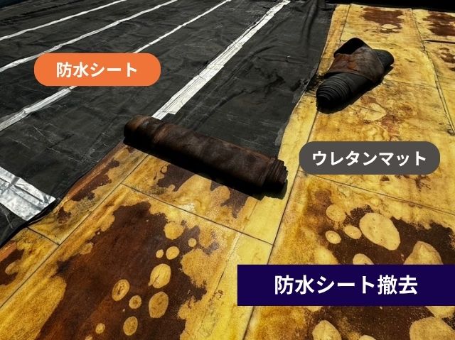 防水シート撤去作業