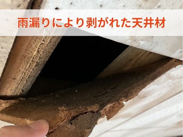 雨漏りにより剥がれた天井材